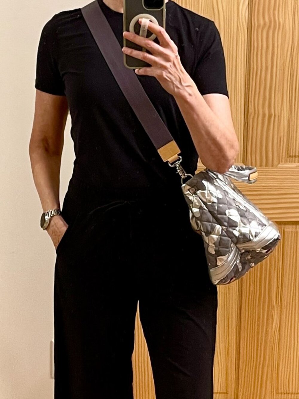 MZ Wallace Small Empire Tote | Silver Metallic Camo | Crossbody Strap + Pouch - Picture 9 of 9